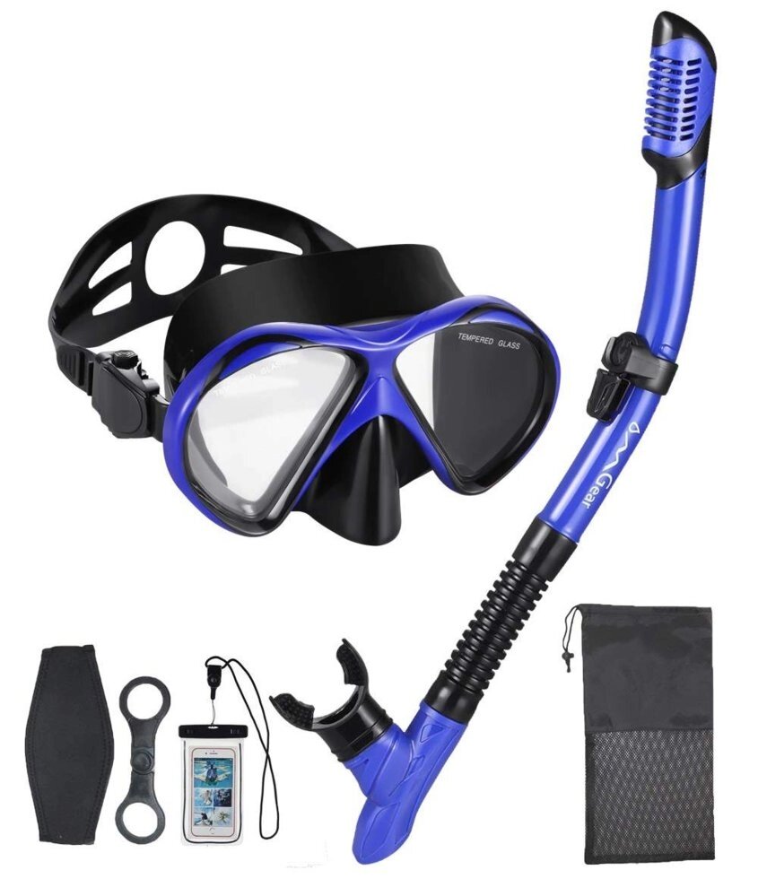 Комплект Sub Gear для плавання: маска синя з чорним силіконом + трубка суха + чохол від компанії Магазин Calipso dive shop - фото 1