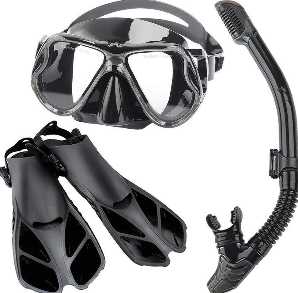 Набір для плавання чорний: ласти L-XL (42-46), маска + трубка суха від компанії Магазин Calipso dive shop - фото 1