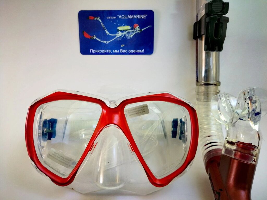 Набір для плавання: маска прозора / білий або червоний перламутр + трубка суха + антифог від компанії Магазин Calipso dive shop - фото 1
