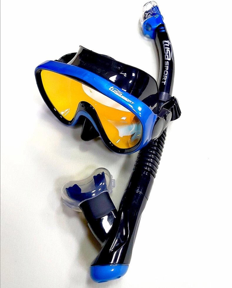 Набор для плавания Tusa: маска тонированная + сухая трубка, черно синий металлик від компанії Магазин Calipso dive shop - фото 1