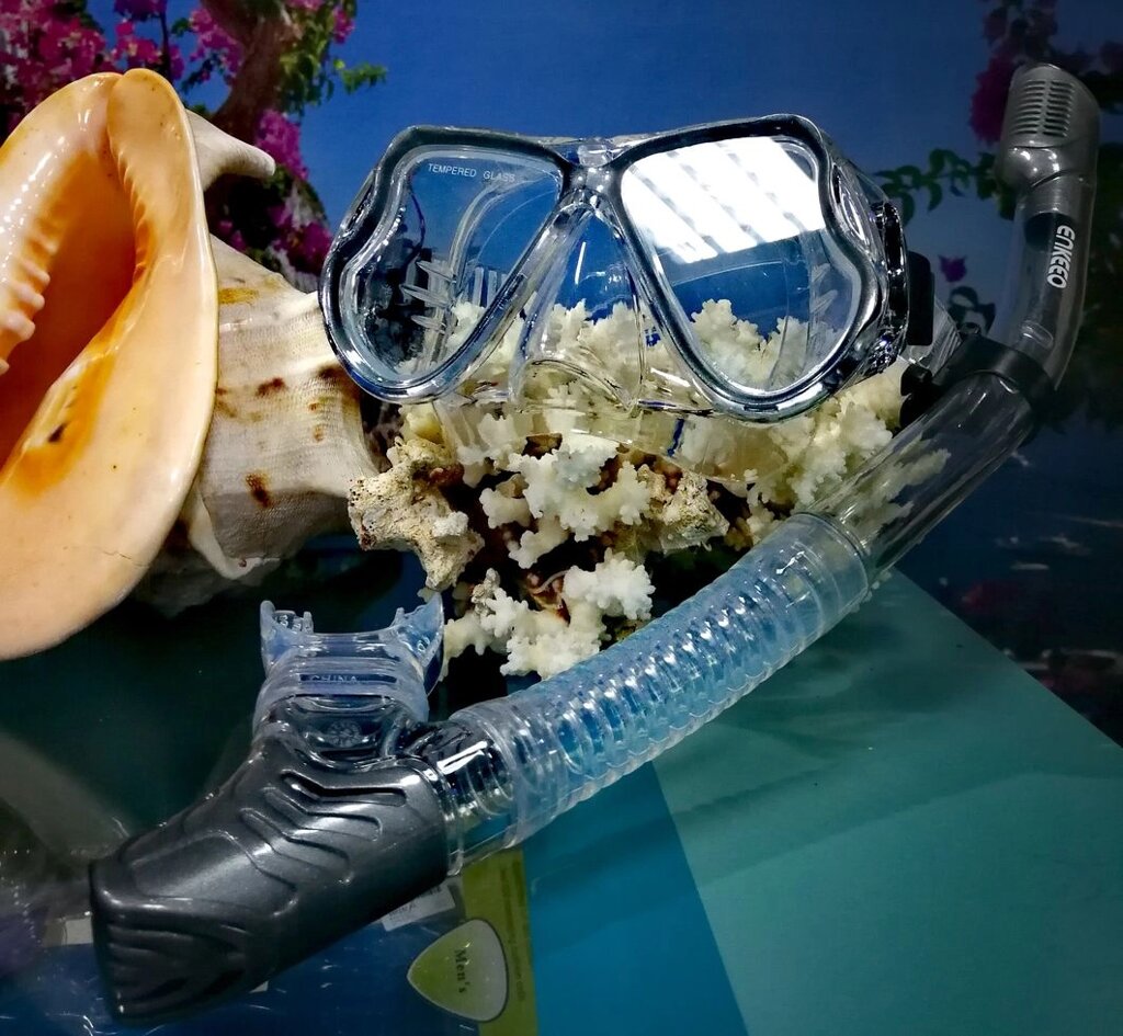 Набор для плавания : маска прозрачно/серебрянный перламутр + трубка сухая від компанії Магазин Calipso dive shop - фото 1
