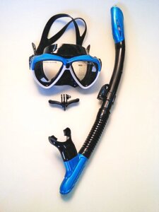 Набір для плавання: маска White Blue + антифог + кріплення для камери GoPro +суха" трубка