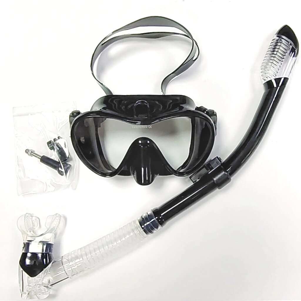 Набор для плавання: маска F2 з кріпленням камери і суха трубка Dry черні від компанії Магазин Calipso dive shop - фото 1