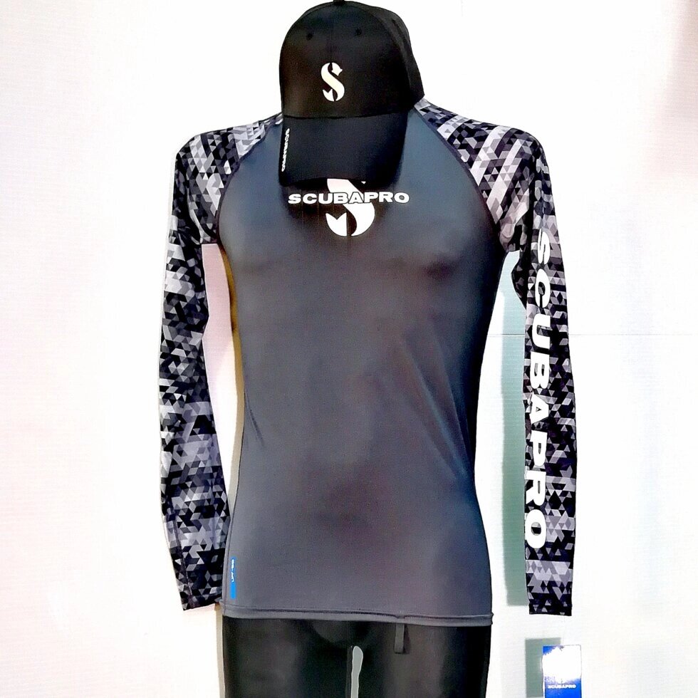 Нова лайкровой футболка чоловіча Scubapro Rash Guards з довгим рукавом сталева M від компанії Магазин Calipso dive shop - фото 1