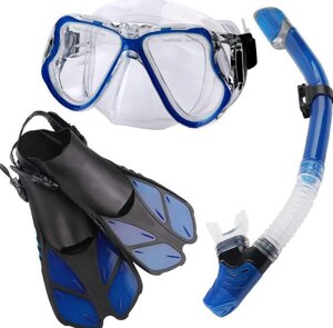Набір для плавання прозоро синій: ласти S-M (36-41), маска + трубка суха