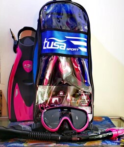 Набір для плавання Tusa (Японія): маска + трубка + ласти рожевий металік