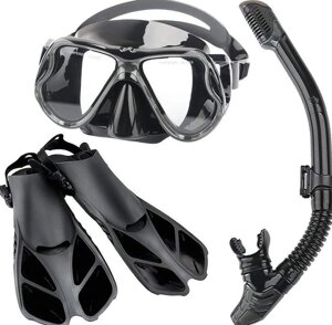 Набір для плавання чорний: ласти L-XL (42-46), маска + трубка суха