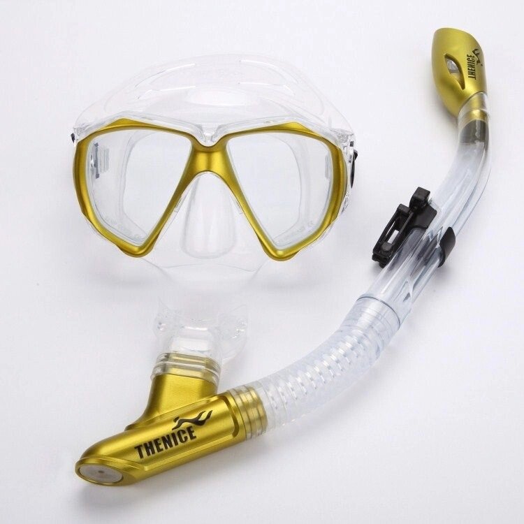 Набор для плавания: маска прозрачно / золотая + трубка сухая - опт