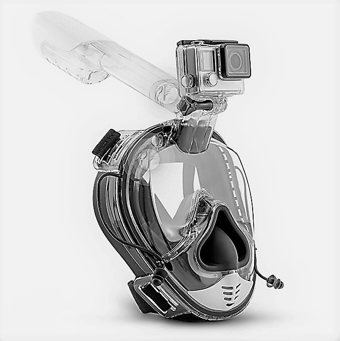 Полнолицевая маска для плавания с сухой трубкой  и дайвинга третьего поколения черная ##от компании## Магазин Calipso dive shop - ##фото## 1
