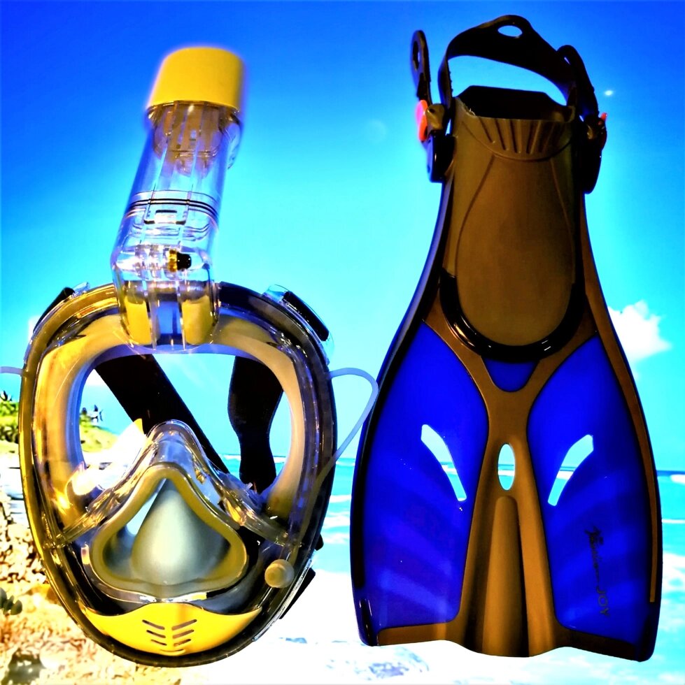 Полнолицевая маска синяя с возможностью продувки + ласты регулируемые ##от компании## Магазин Calipso dive shop - ##фото## 1