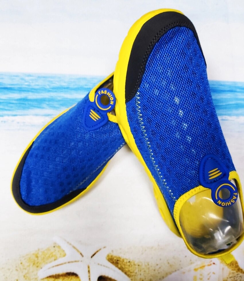 Тапочки коралові для плавання, аквашузи чоловічі з жовтою підошвою р. 42 сині від компанії Магазин Calipso dive shop - фото 1