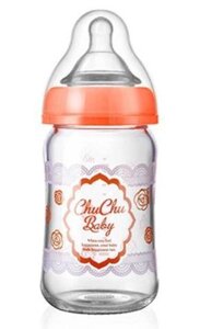 Пляшка скляна для годування малюків із широким горлечком Chu Chu Baby 160 мл, теплостійка