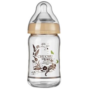 Пляшечка скляна для годування малюків із широким горлечком Chu Chu Baby 160мл, теплостійка