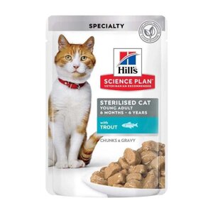 Hill's SP Young Adult Sterilised Trout Вологий корм для стерилізованих котів з фореллю (шматочки в соусі) 85г
