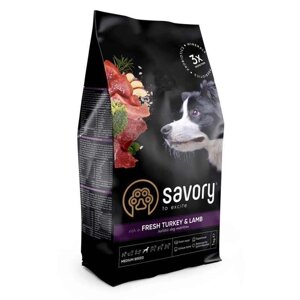 Savory Fresh Turkey & Lamb Adult Medium Breeds Сухий корм для дорослих собак середніх порід, індичка 3кг