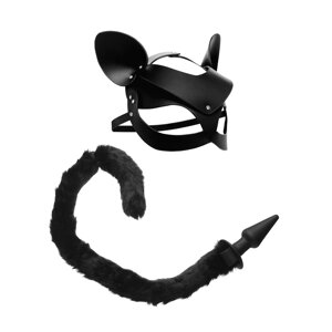 БДСМ набір для рольових ігор Tailz Black Cat Tail Anal Plug&Mask Set