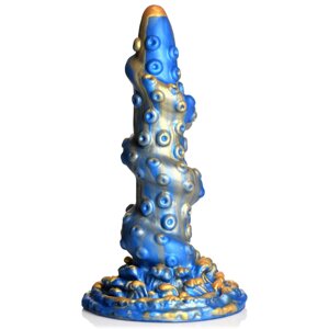 Фалоїмітатор на присоску Creature Cocks Lord Kraken Tentacled Silicone Dildo, 21.1х5.1 см (синій із золотим)