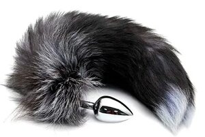 Металевий анальний корок Лисий хвіст Alive Black And White Fox Tail S, 7х2.9 см