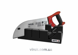 Стусло пластмасове YATO з ножівкою: 300х140х70 мм, 50-54 HRC, 12 зубів/1", кут 45°90°10]