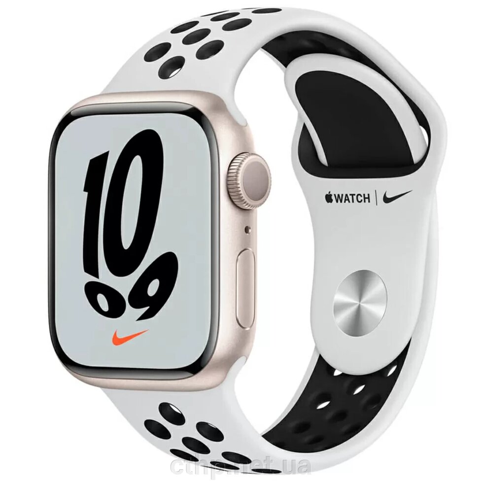 Apple Watch Nike Series 7 GPS 41mm Starlight Aluminum Case w. Pure Platinum/Black Nike Sport Band (MKN33) від компанії Cthp - фото 1