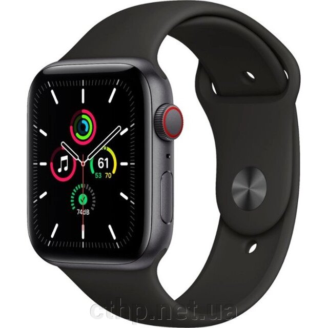 Apple Watch SE GPS + Cellular 44mm Space Gray Aluminum Case with Black Sport B. (MYER2) від компанії Cthp - фото 1