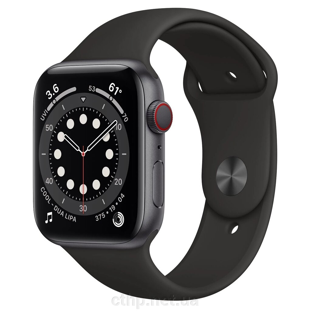 Apple Watch Series 6 GPS + Cellular 44mm Space Gray Aluminum Case w. Black Sport B. (M07H3/MG2E3) від компанії Cthp - фото 1