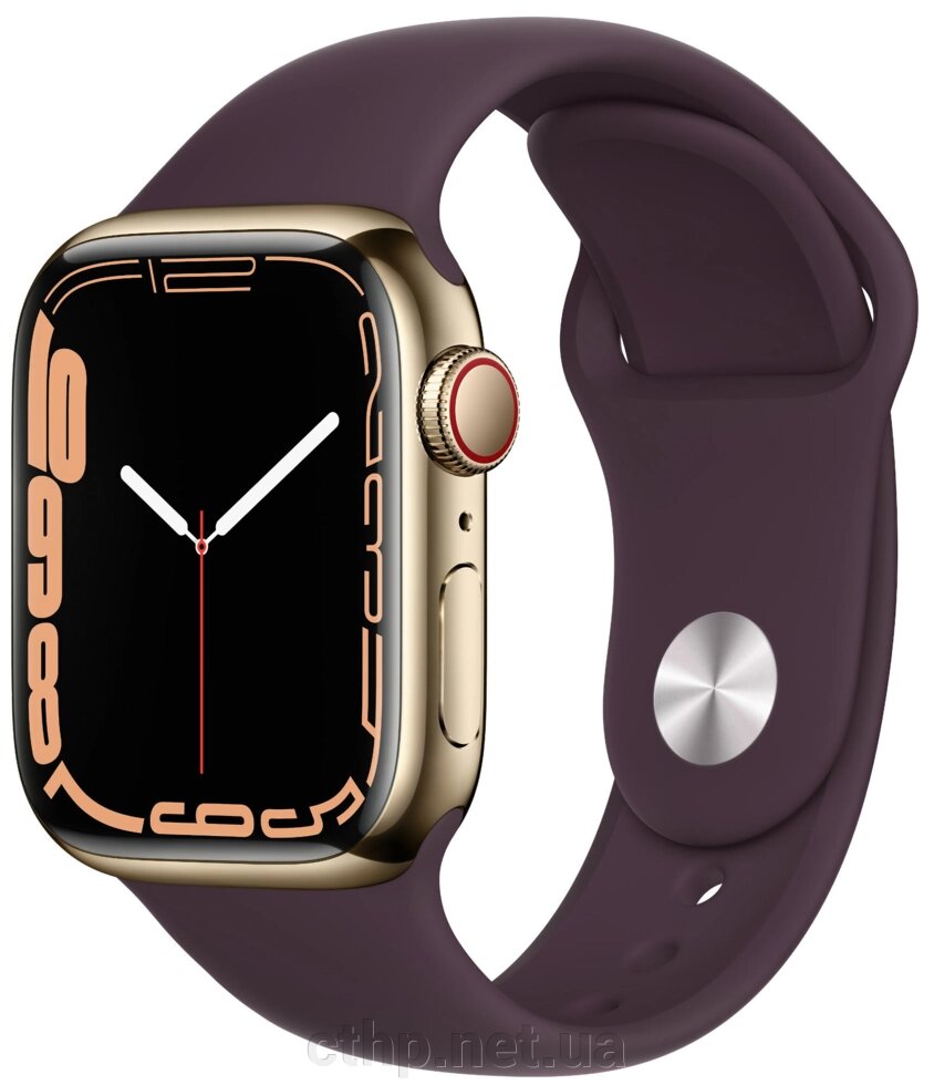 Apple Watch Series 7 GPS + Cellular 45mm Gold S. Steel Case w. Dark Cherry Sport Band (MKJF3) від компанії Cthp - фото 1