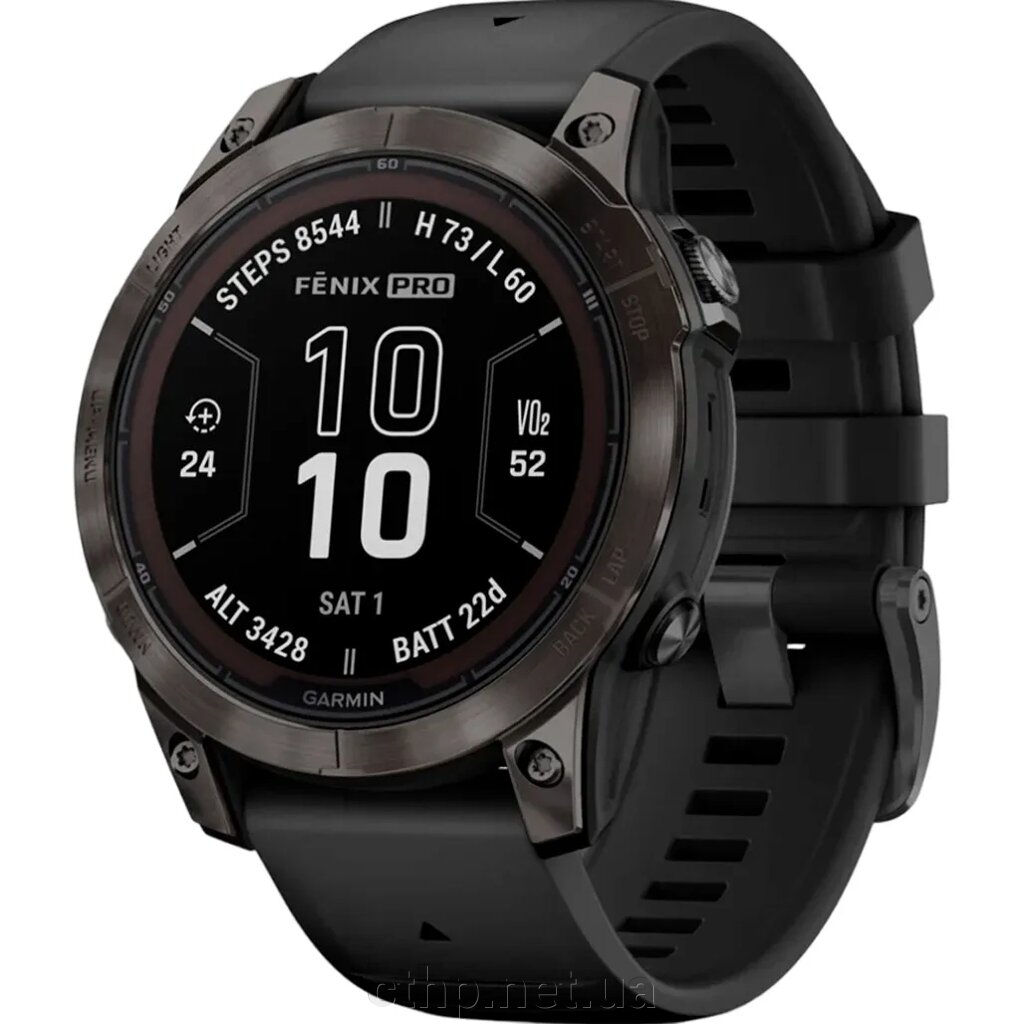 Garmin Fenix 7 Pro Sapphire Solar Carbon G. DLC Tit. with Black Band (010-02777-10/11/54) від компанії Cthp - фото 1