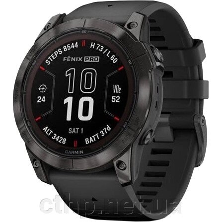 Garmin Fenix 7X Pro Sapphire Solar Carbon G. DLC Tit. with Black Band (010-02778-10/11/54) від компанії Cthp - фото 1