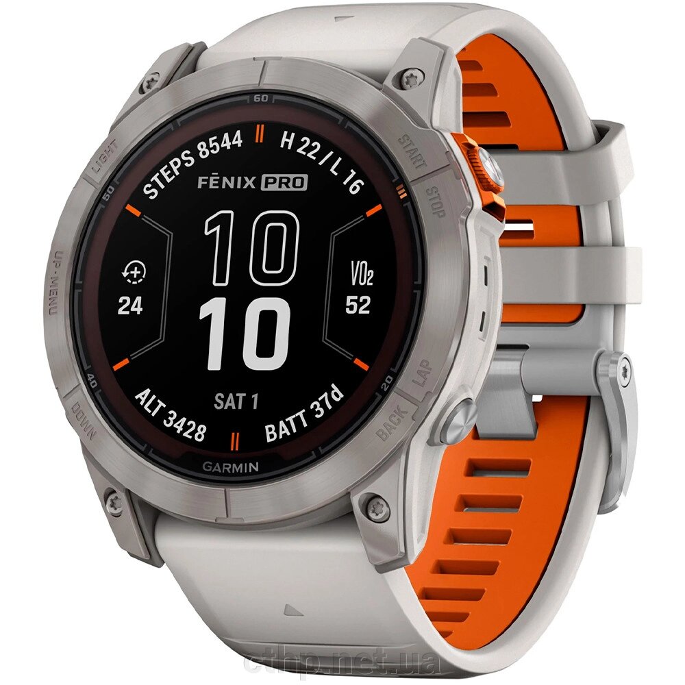 Garmin Fenix 7X Pro Sapphire Solar Titanium w. Fog Gray/Ember O. Band (010-02778-14/15/64) від компанії Cthp - фото 1