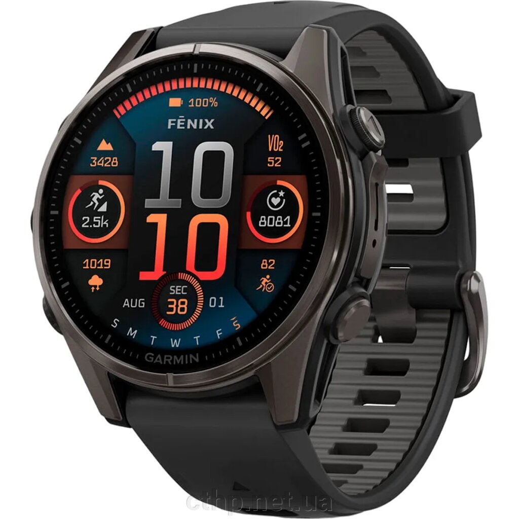 Garmin Fenix 8 43mm AMOLED Sapphire Carbon Gray DLC Tit. w. Black/Pebble Gray S. Band (010-02903-20/21) від компанії Cthp - фото 1