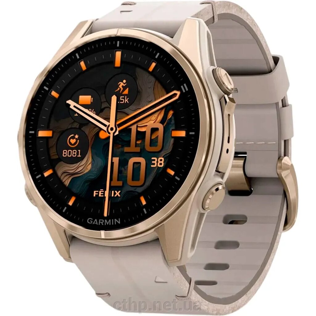 Garmin Fenix 8 43mm AMOLED Sapphire Soft Gold with Limestone Leather Band (010-02903-40) від компанії Cthp - фото 1