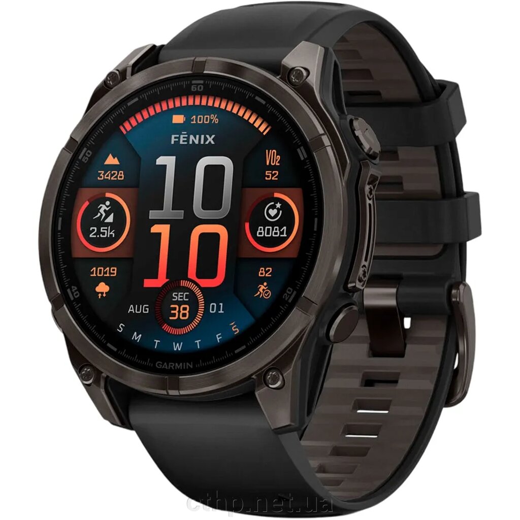 Garmin Fenix 8 47mm AMOLED Sapphire Carbon Gray DLC Titanium w. Black/Pebble Gray S. Band (010-02904-20/21) від компанії Cthp - фото 1