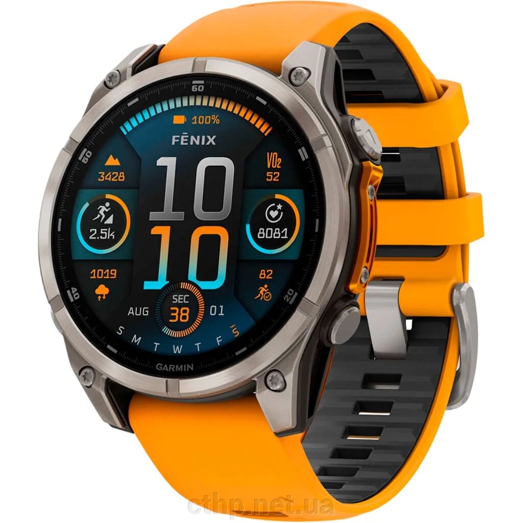 Garmin Fenix 8 47mm AMOLED Sapphire Titanium w. Spark Orange/Graphite Silicone Band (010-02904-10/11) від компанії Cthp - фото 1