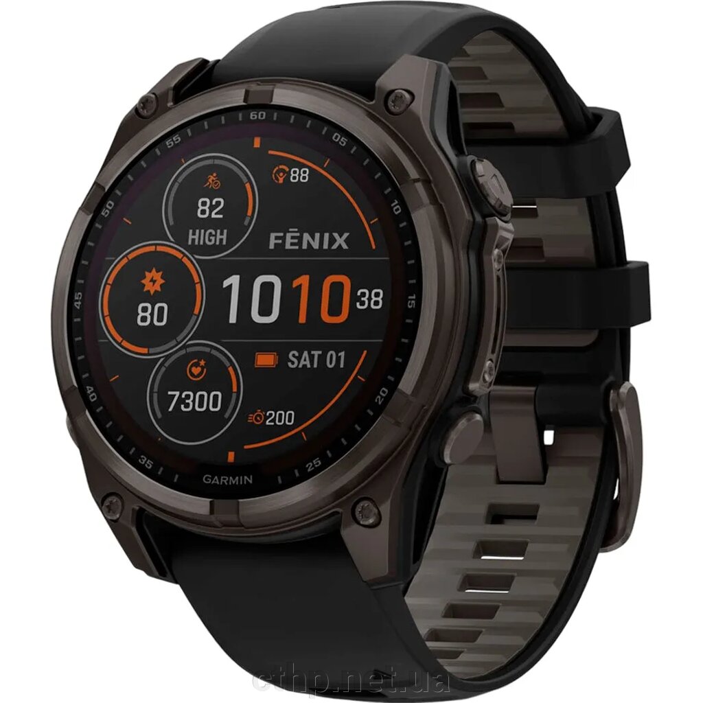 Garmin Fenix 8 47mm Solar Sapphire Carbon Gray DLC Titanium w. Black/Pebble Gray S. Band (010-02906-10/11) від компанії Cthp - фото 1