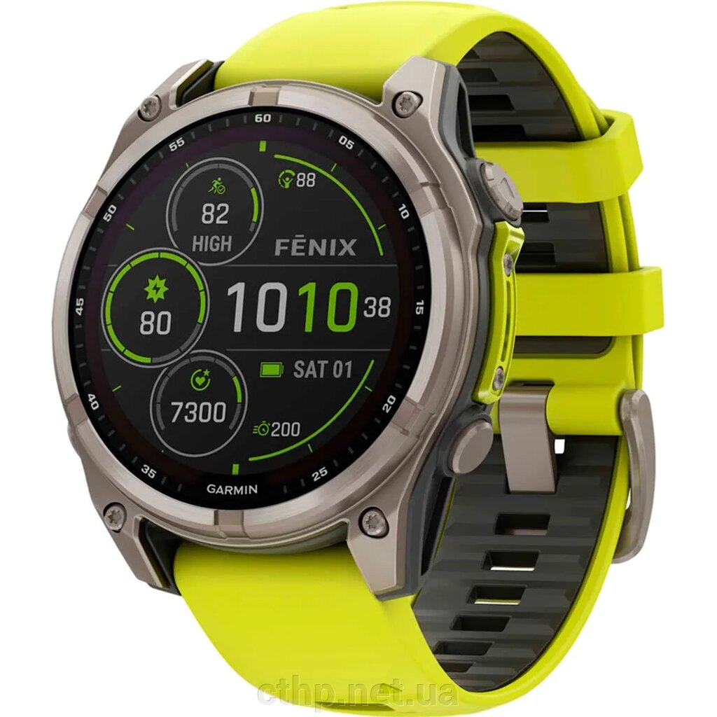 Garmin Fenix 8 47mm Solar Sapphire Titanium w. Amp Yellow/Graphite Silicone Band (010-02906-20/21) від компанії Cthp - фото 1