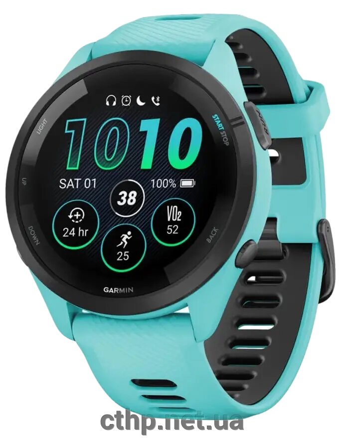 Garmin Forerunner 265 Black Bezel w. Aqua Case and Aqua/Black Silicone Band (010-02810-02/12/52) від компанії Cthp - фото 1