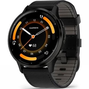 Garmin Venu 3 Slate S. Steel Bezel w. Black Case and Leather Band (010-02784-52/02)