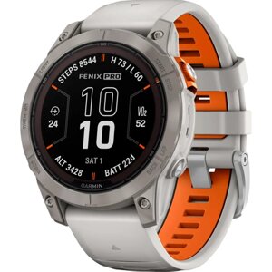 Garmin Fenix 7 Pro Sapphire Solar Titanium w. Fog Gray/Ember O. Band (010-02777-20/21)