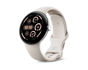 Google Pixel Watch 3 45 mm Wi-Fi Polished Silver Aluminum Case/Porcelain Active Band
