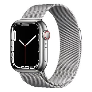 Apple Watch Series 7 GPS + Cellular 45mm Silver Stainless Steel Case with Silver Milanese Loop (MKJE3)