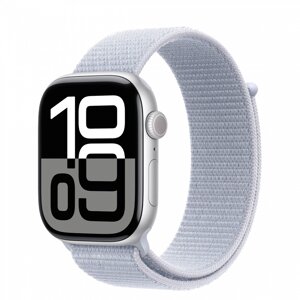 Apple Watch Series 10 GPS 46mm Silver Aluminum Case w. Blue Cloud Sport Loop (MWWN3)