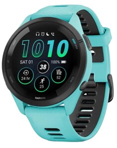 Garmin Forerunner 265 Black Bezel w. Aqua Case and Aqua/Black Silicone Band (010-02810-02/12/52)