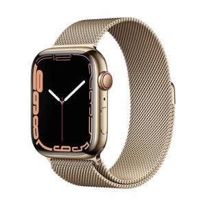 Apple Watch Series 7 GPS + Cellular 45mm Gold Stainless Steel Case with Gold Milanese Loop (MKJG3)