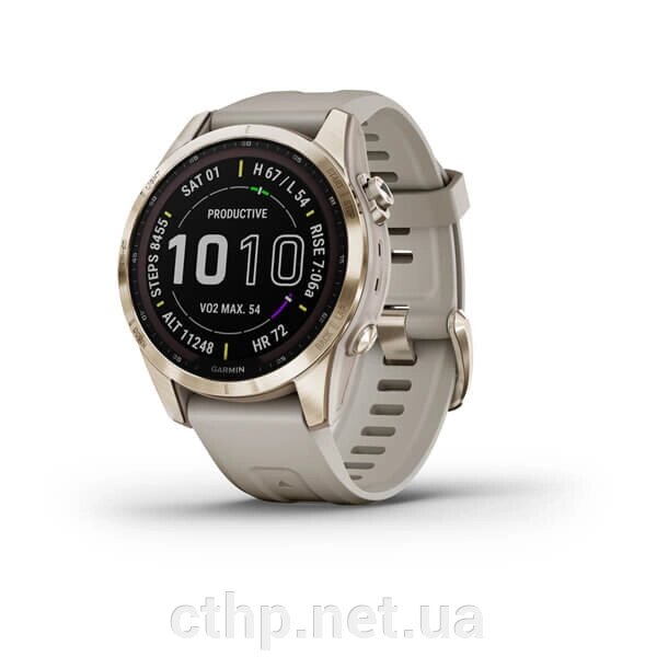 Смарт-годинник Garmin Fenix 7S Sapphire Solar C. Gold Titanium w. Light Sand Band (010-02539-20/21) від компанії Cthp - фото 1