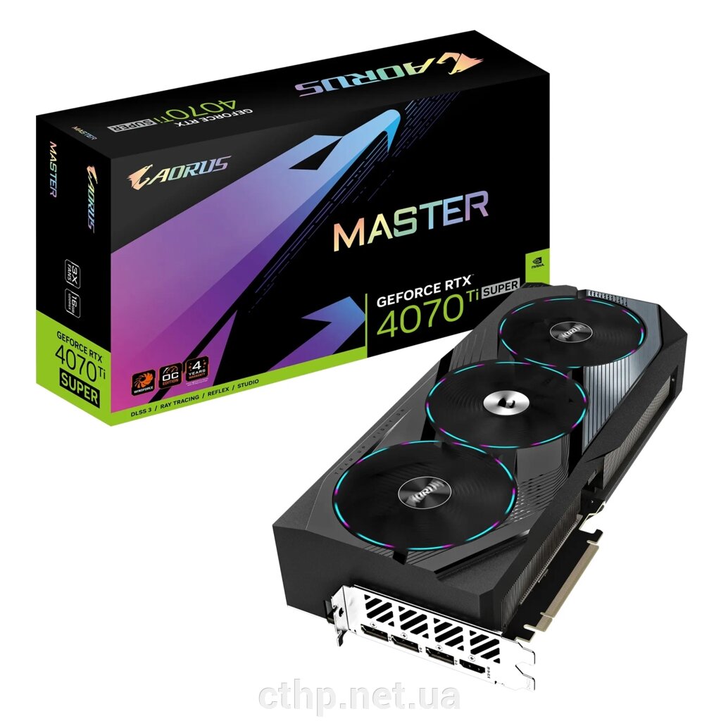 Відеокарта GIGABYTE AORUS GeForce RTX 4070 Ti SUPER MASTER 16G (GV-N407TSAORUS M-16GD) від компанії Cthp - фото 1