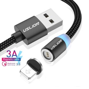 Магнітна зарядка з передачею даних USLION магнітний кабель Iphone (Айфон) Lightning/USB 3A з підсвічуванням, 1 м