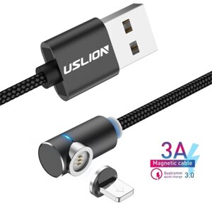 Магнітна зарядка з передачею даних USLION магнітний кабель Iphone (Айфон) Lightning/USB 3A з підсвічуванням, 2 м