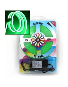 Неонова гнучка стрічка LED Neon Flex 0764 силіконова герметична 12V-220V, 5 м Зелений