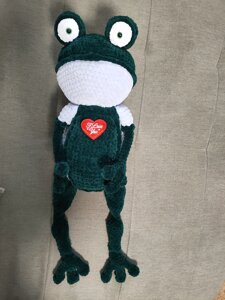 Велика зелена жаба кавалер 58см іграшка вязана мяка плюшева ручна робота
